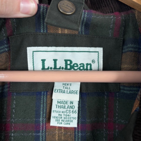 VTG LL Bean Chore Coat Mens XLT Green Flannel Lined Barn Field Jacket Corduroy - Picture 10 of 16